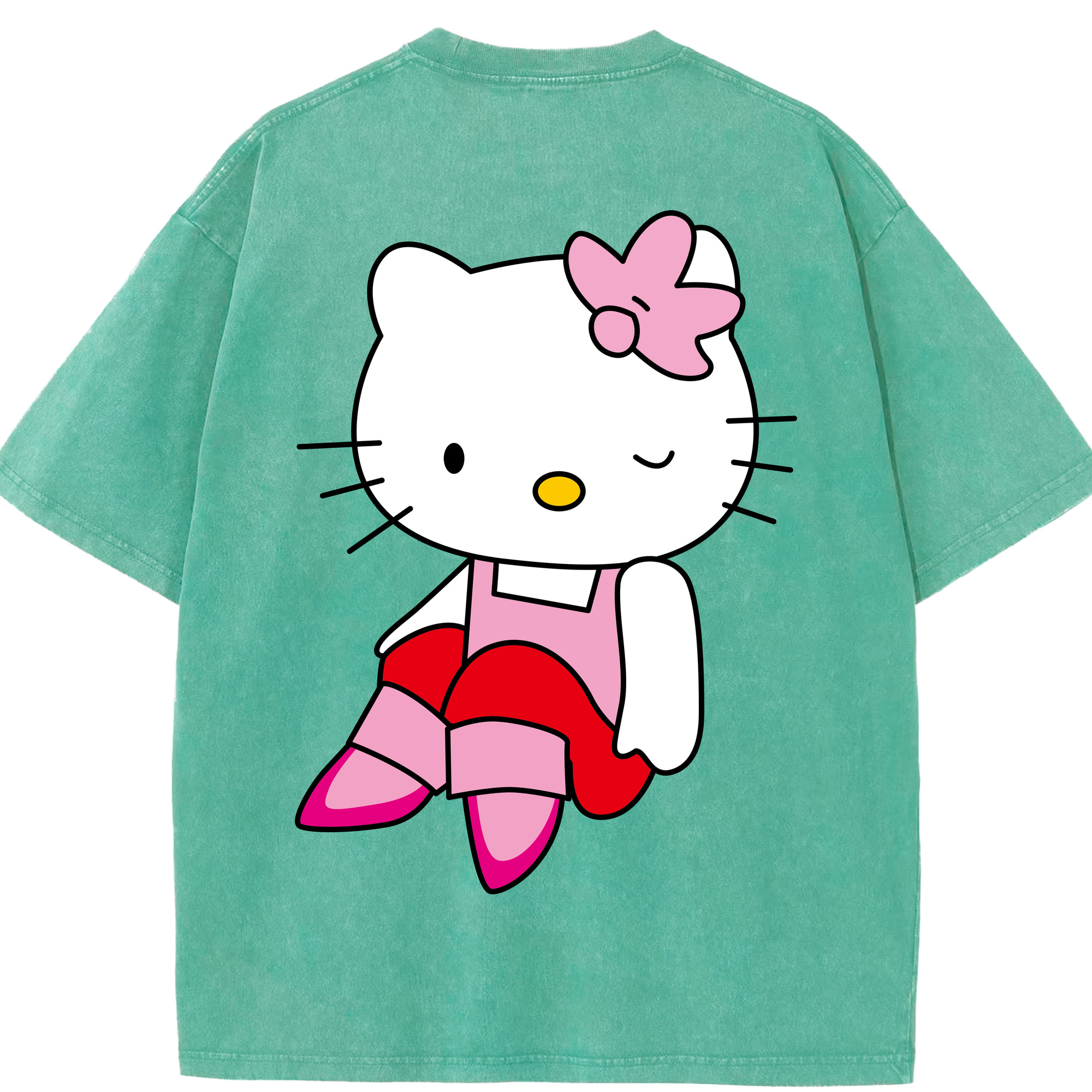 （画像用） Hello Kitty ハローキティ 綿100% ヴィンテージ風 半袖Tシャツ（背面プリント）